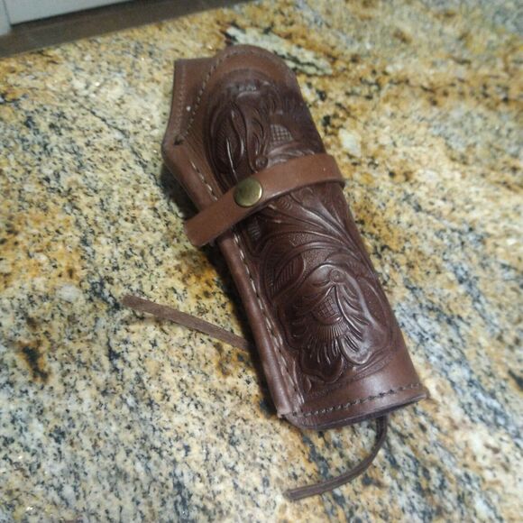Hand Tooled Leather Holster Chocolate Right Hand Western Rig Mexico - Picture 1 of 10